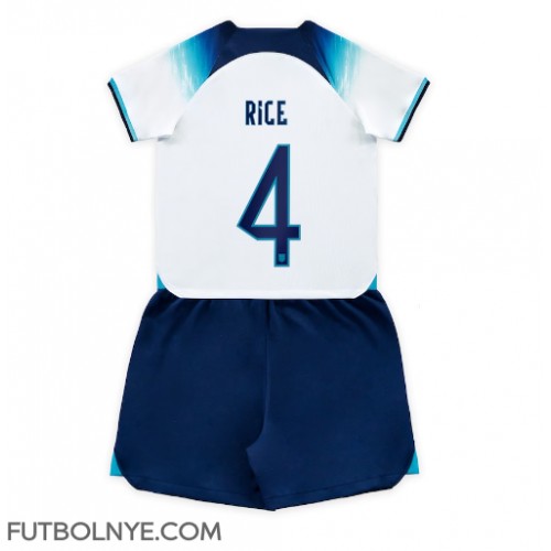 Camiseta Inglaterra Declan Rice #4 Primera Equipación para niños Mundial 2022 manga corta (+ pantalones cortos)